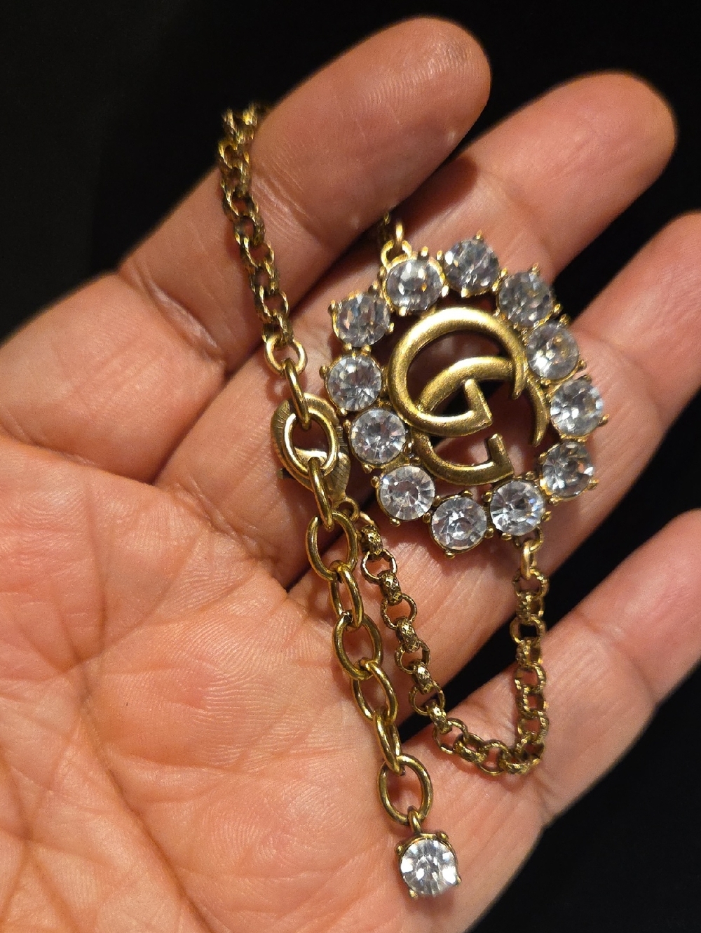 Gold-Tone Crystal Circle Pendant Bracelet- Women Jewelry